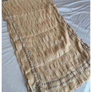 Eileen Fisher  Distress Lightweight Beige Scarf With Gray Dotted Pattern